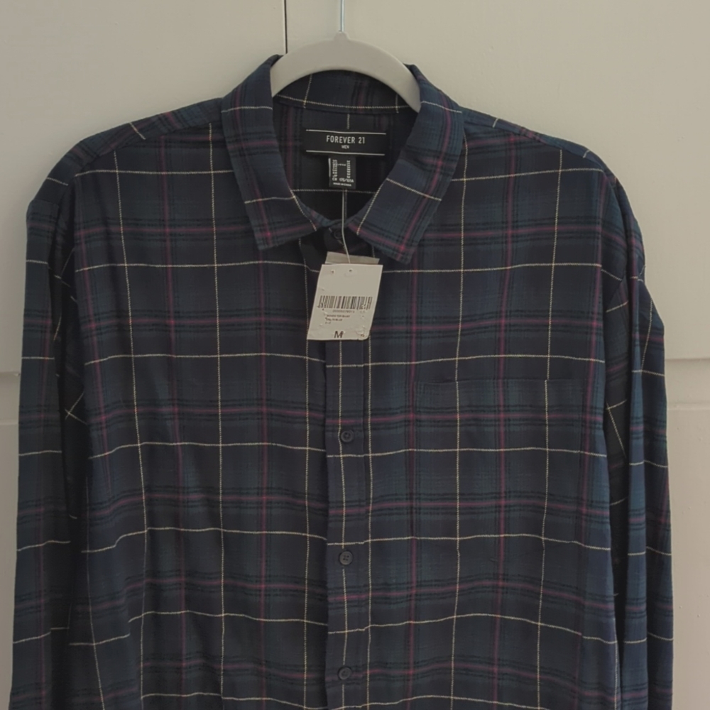 Green/blue plaid flannel men's forever 21 (NWT)
